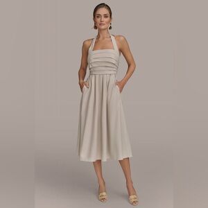 NWT Donna Karan Linen Blend Square Neck Midi Halter Dress | Size 10